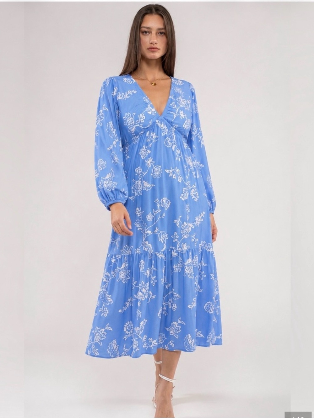 Gilli Light Blue Floral Wrap Midi Dress
